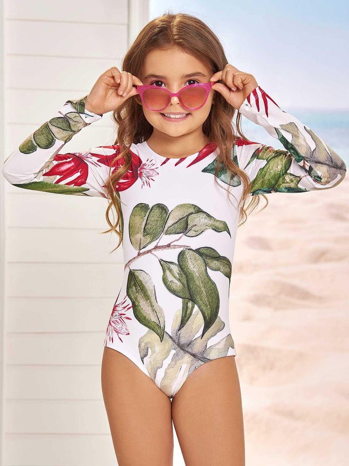 CHAMELA 26605 | Vestido de Baño Entero Manga Larga Kids | Trajes de Baño Estampado Flores - Chamela Colombia
